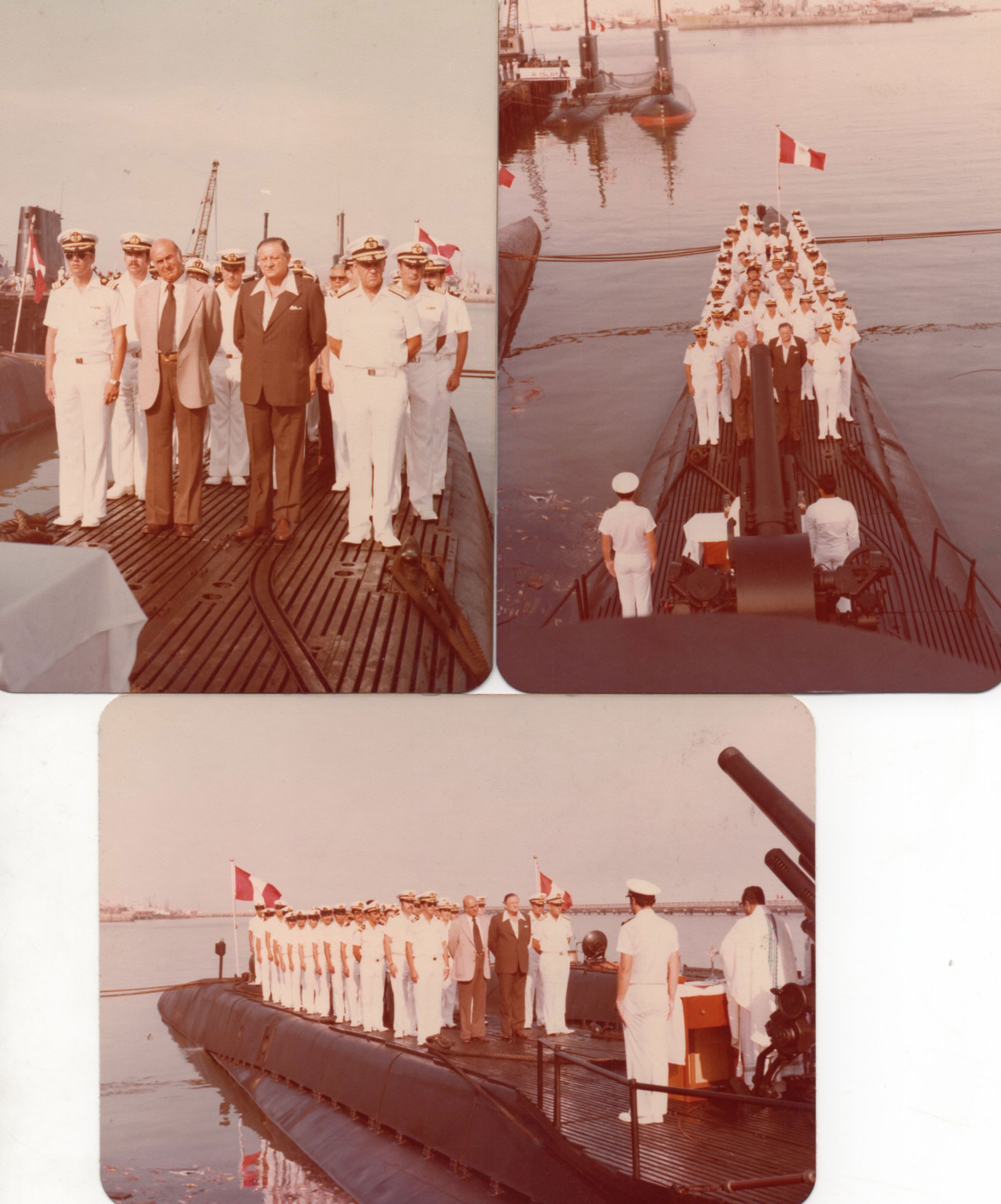 Visita a un submarino por el vicealmirante Fernando Elías Aparicio y el contralmirante Ramón Arróspide Mejía, c. 1985